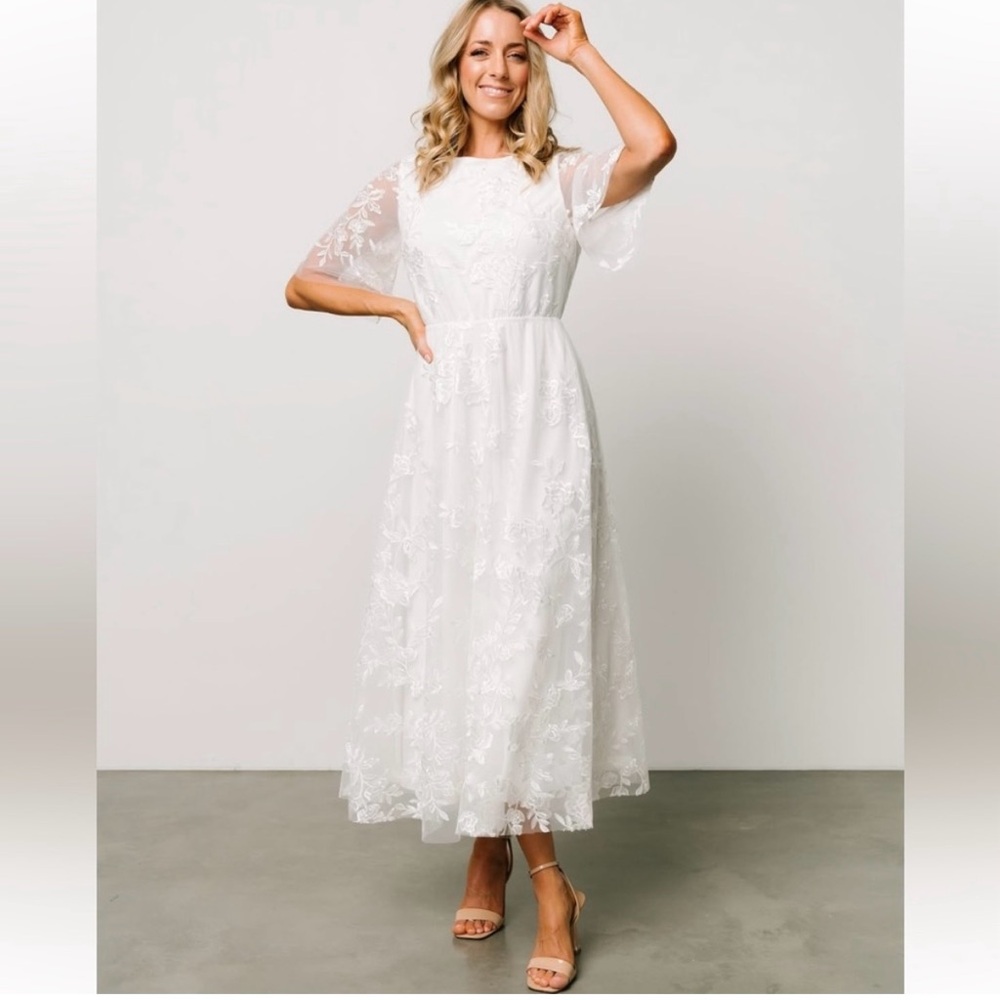 Baltic Born White Lace Midi Dress